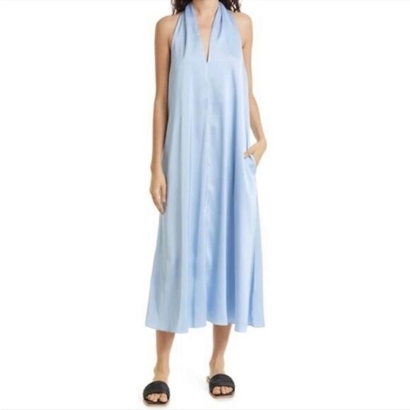 NWT Samsoe Serenity 13096 Cille Satin Dress in Light Blue Size Large - Picture 1 of 6